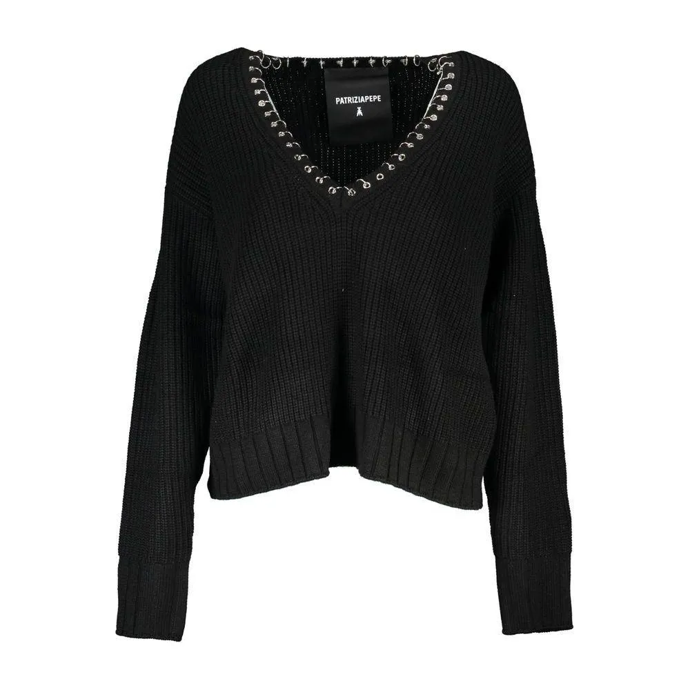 Patrizia Pepe Elegant Long Sleeved V-Neck Sweater with Chic Details