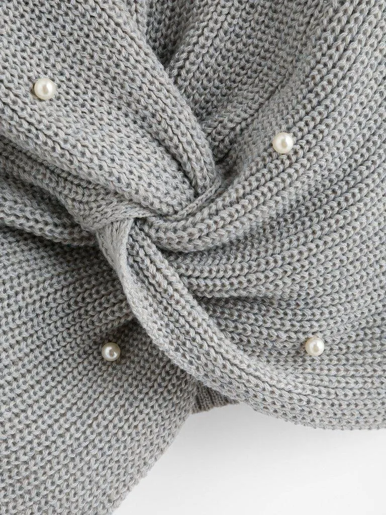 Pearl Beaded Detail Twist Sweater