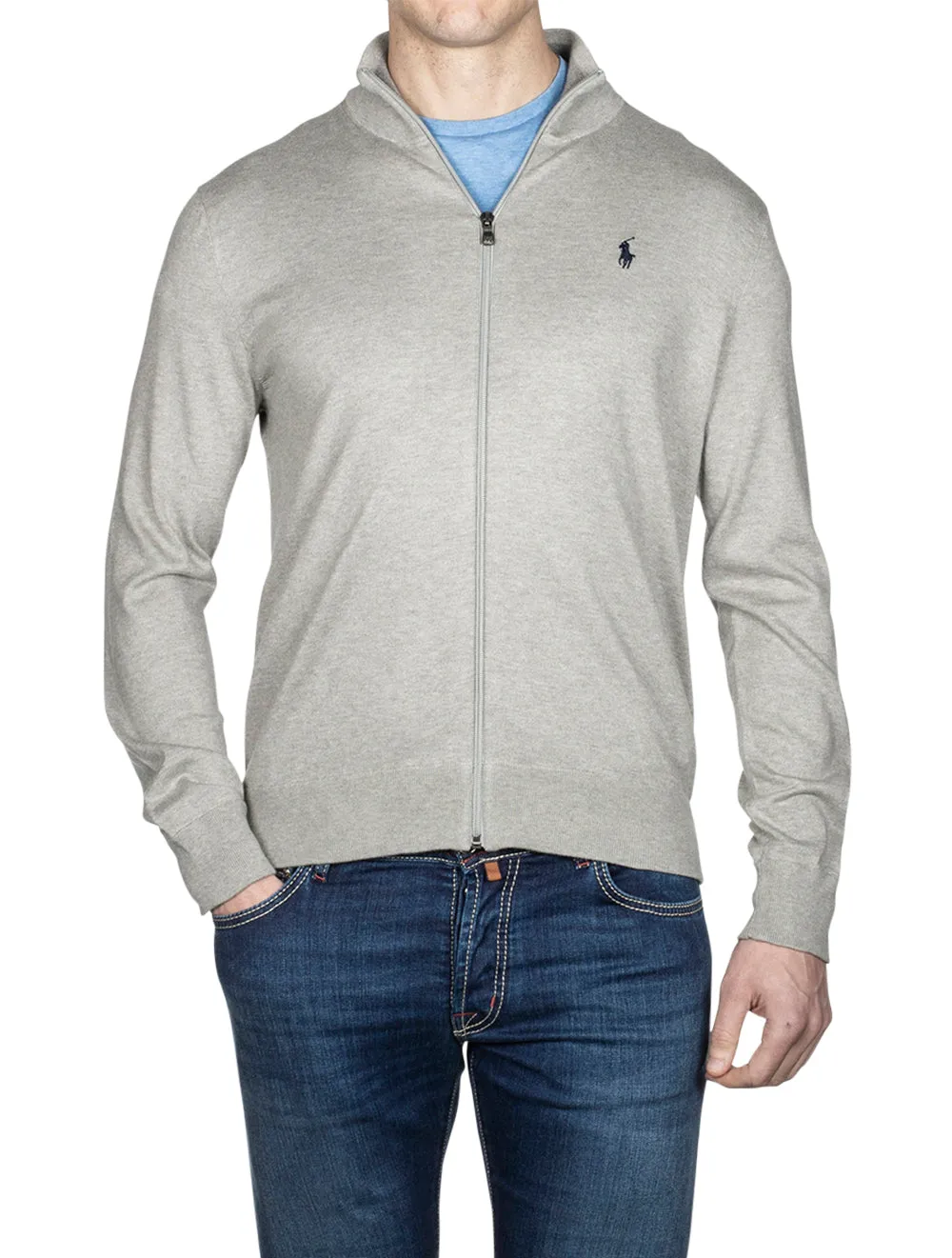 Pima Cotton Full Zip Sweater Andover Heather