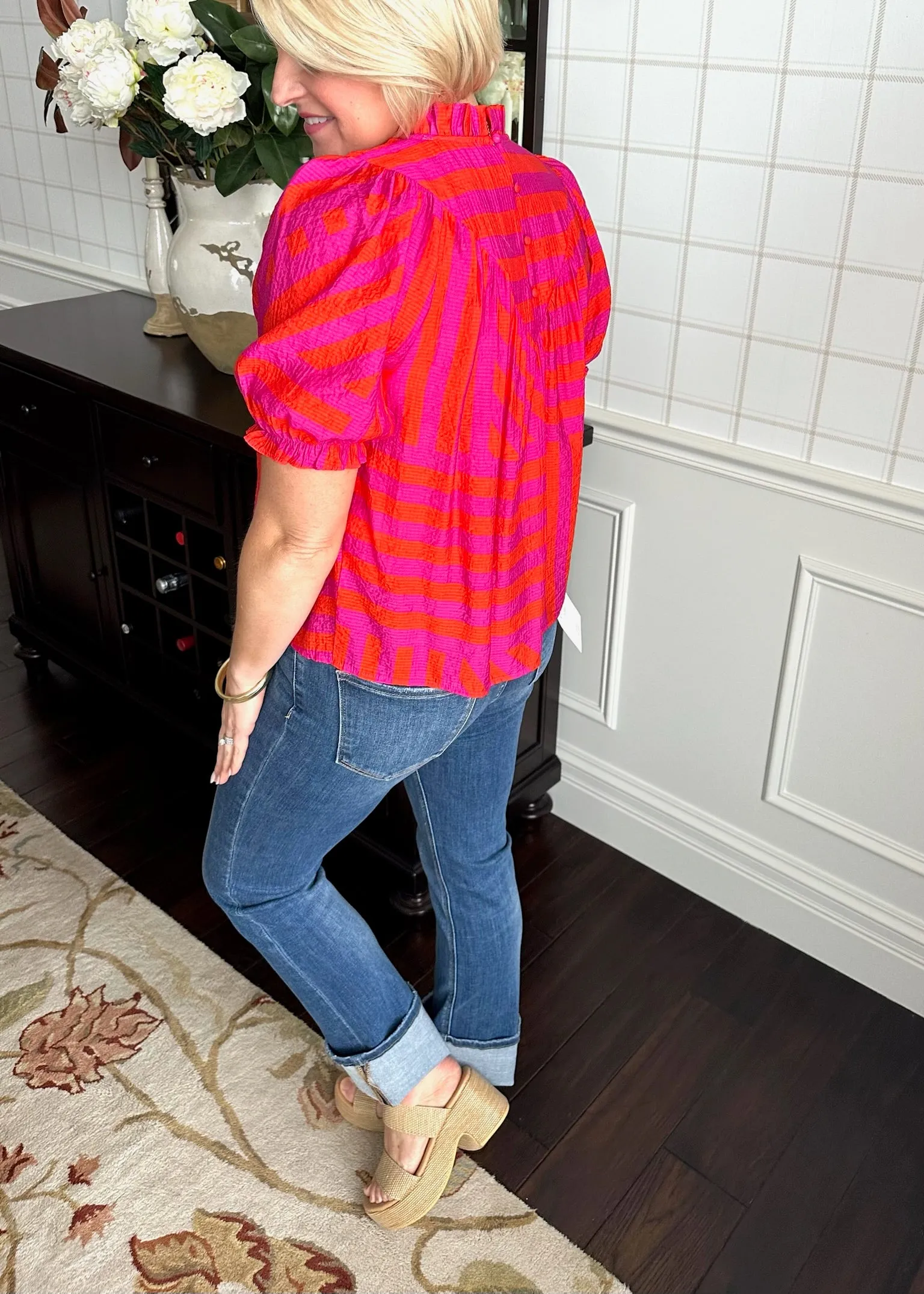 Pink and Red Striped Blouse