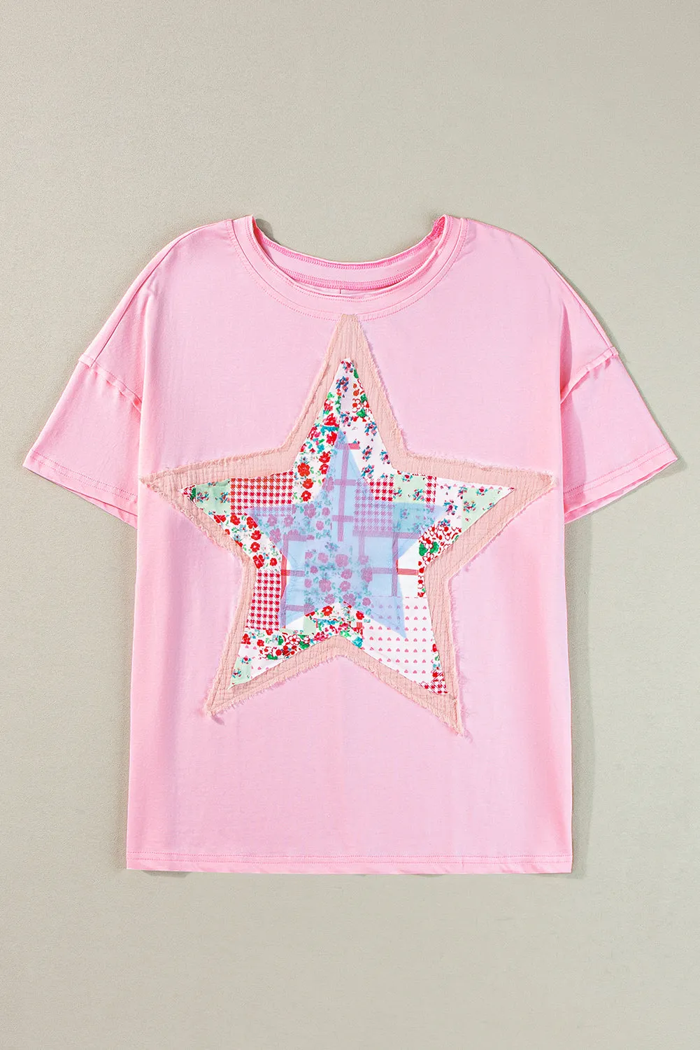 Pink Vibrant Star Patchwork Loose T-Shirt – Shine Bright Like a Star