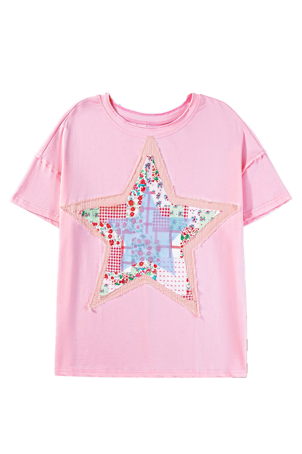 Pink Vibrant Star Patchwork Loose T-Shirt – Shine Bright Like a Star