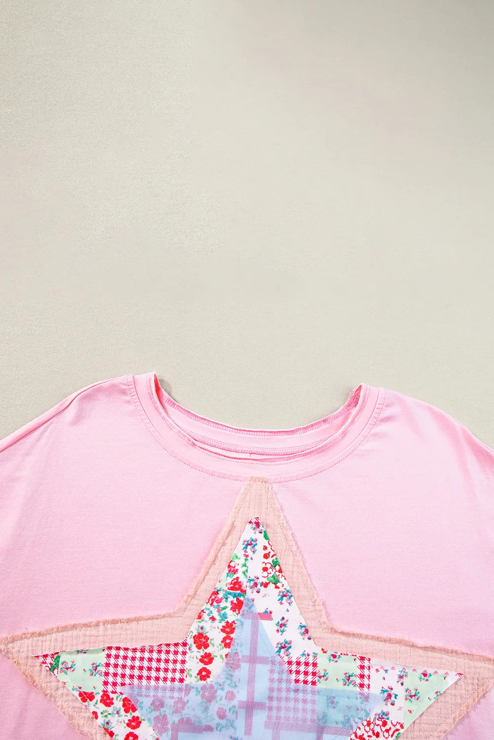 Pink Vibrant Star Patchwork Loose T-Shirt – Shine Bright Like a Star