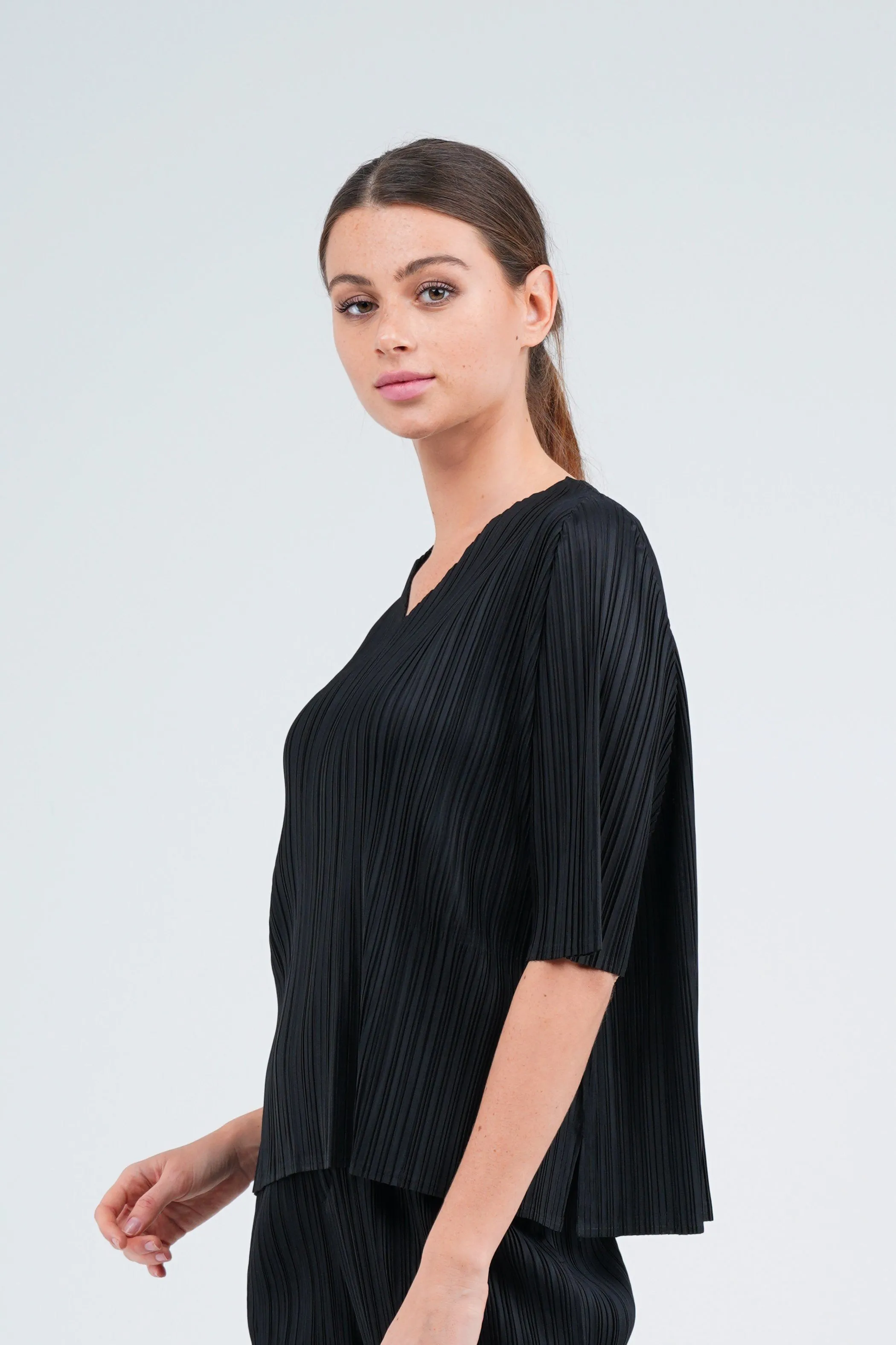 Pleated V-Neck Top