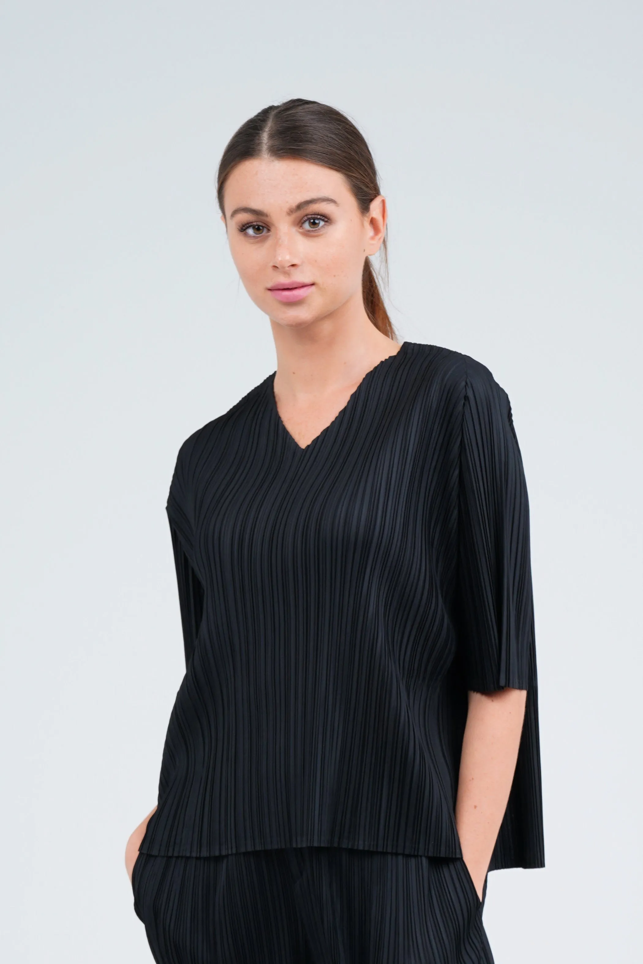 Pleated V-Neck Top