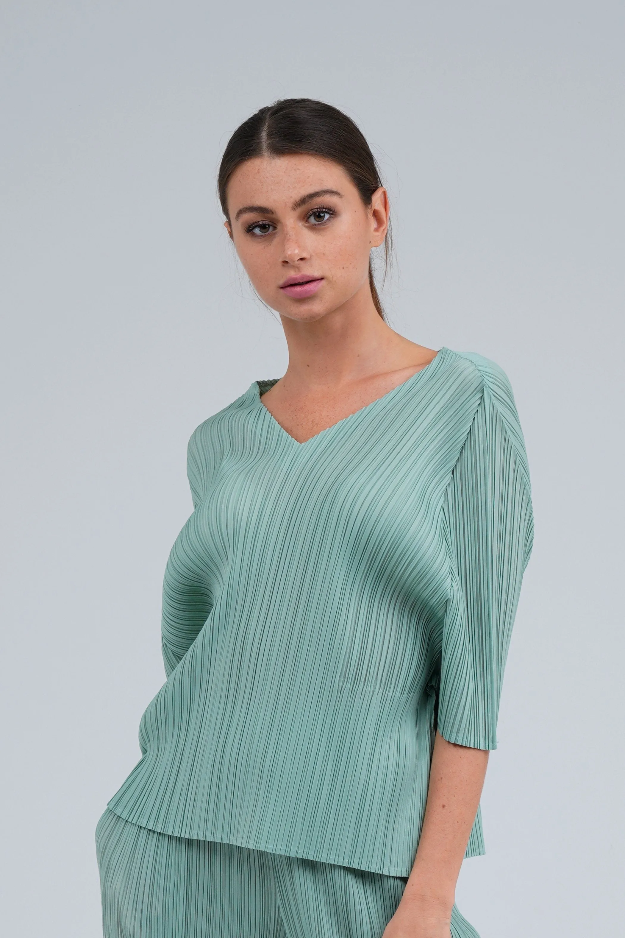 Pleated V-Neck Top