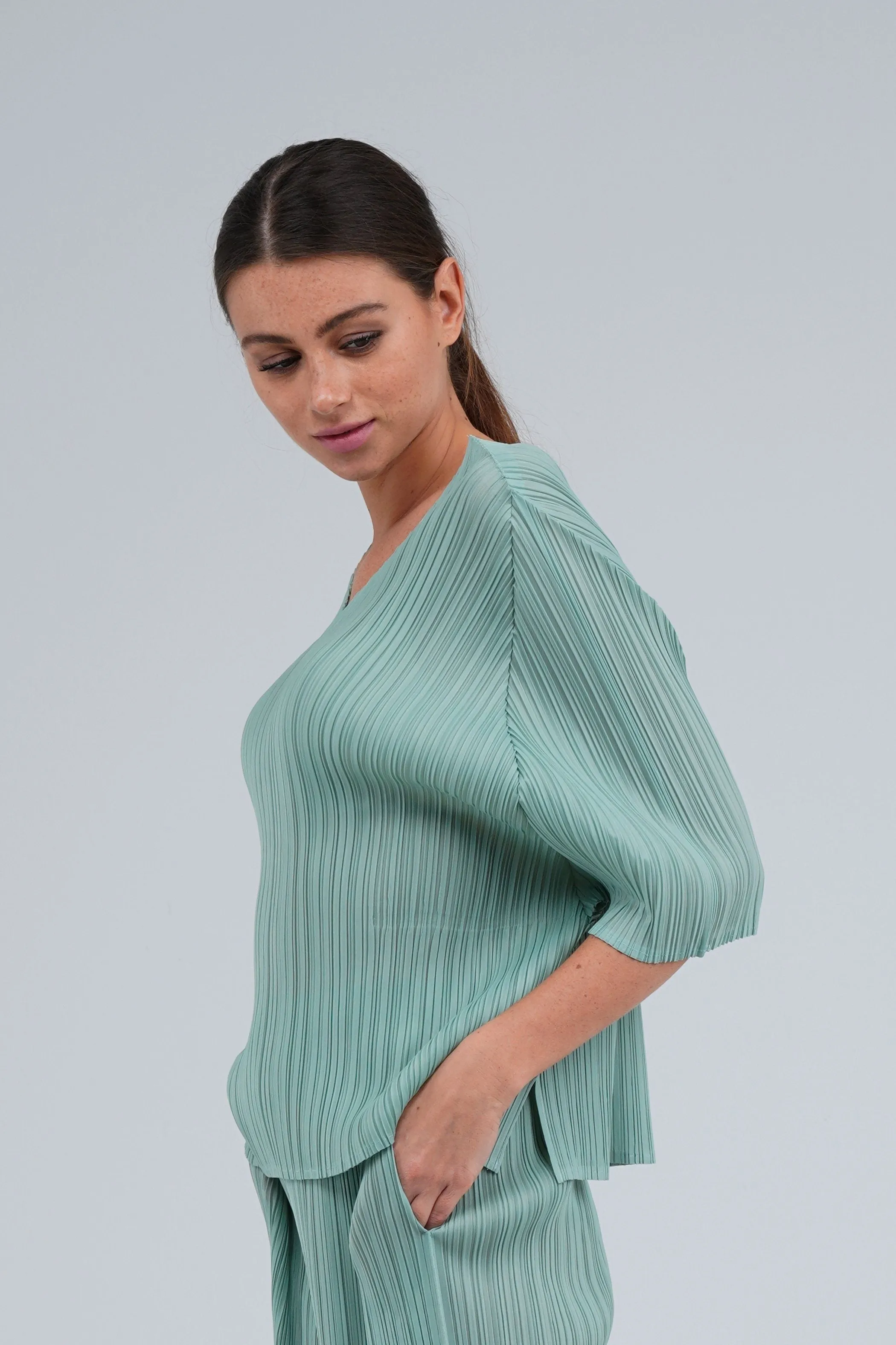 Pleated V-Neck Top