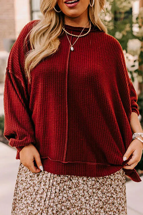 Plus Size Exposed Seam Waffle-Knit High-Low Sweatshirt