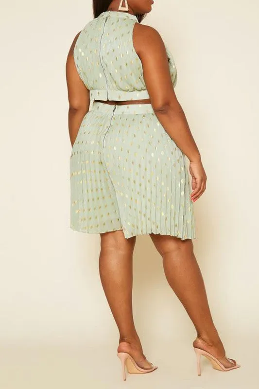 Plus Size Pleated Polka Dot Cut Out Romper