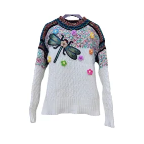 Pre Order:  Dragonfly Embroidery Round Neck Retro Knitted Sweater