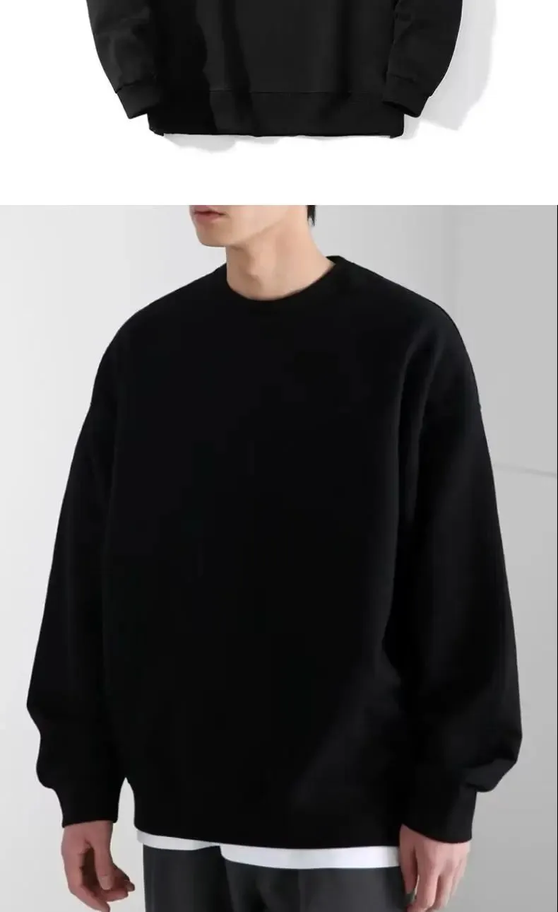 Pullover Daily Simple Black O Neck Fashion Sweatshirt Men Autumn Winter Y2k Clothing Fleece Thick Youth Straight Boy Hoody Tops