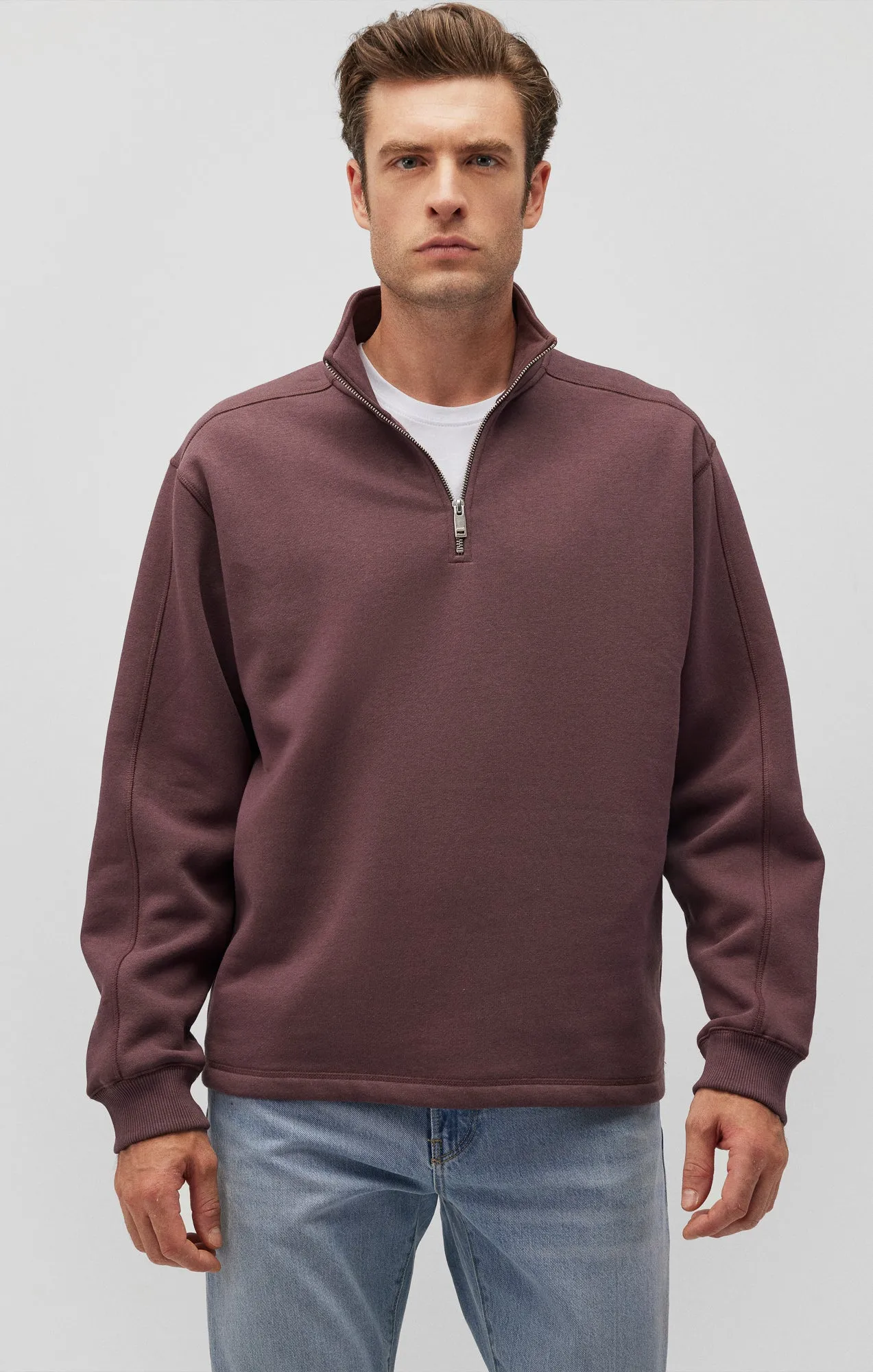 QUARTER ZIP SWEATSHIRT IN HUCKLEBERRY