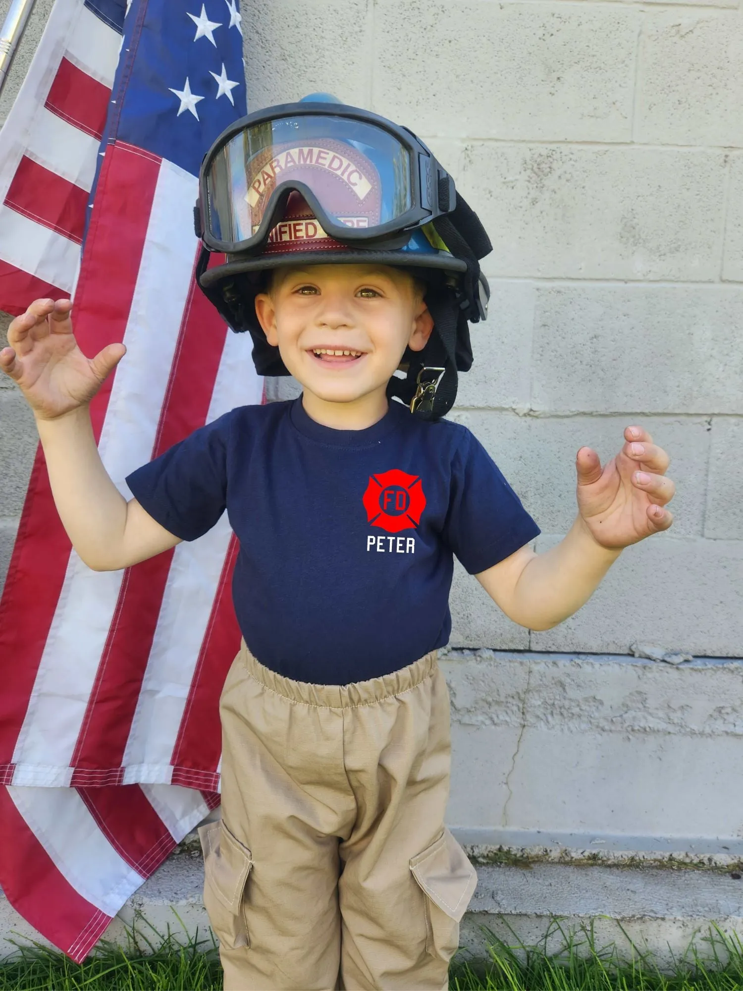 RED MALTESE CROSS Firefighter Personalized 3PC Toddler Outfit