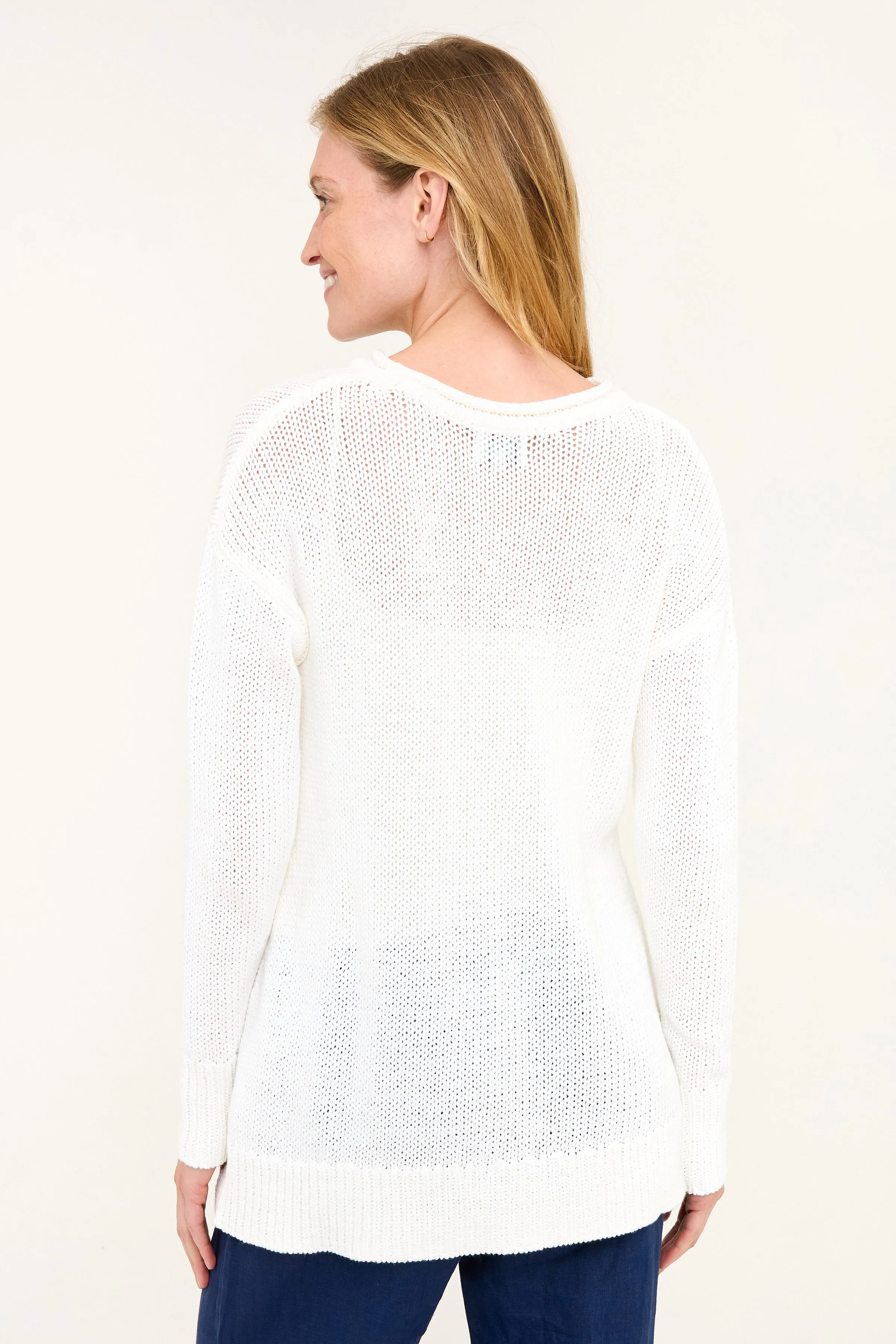 Relaxed Crew Sweater - White