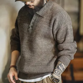 Retro Fashion Knitted  Loose Polo Shirt Loose sweater for men