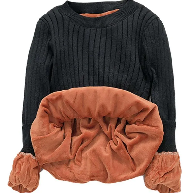 Ribbed Velvet Inside Warm O-Neck Sweatshirt