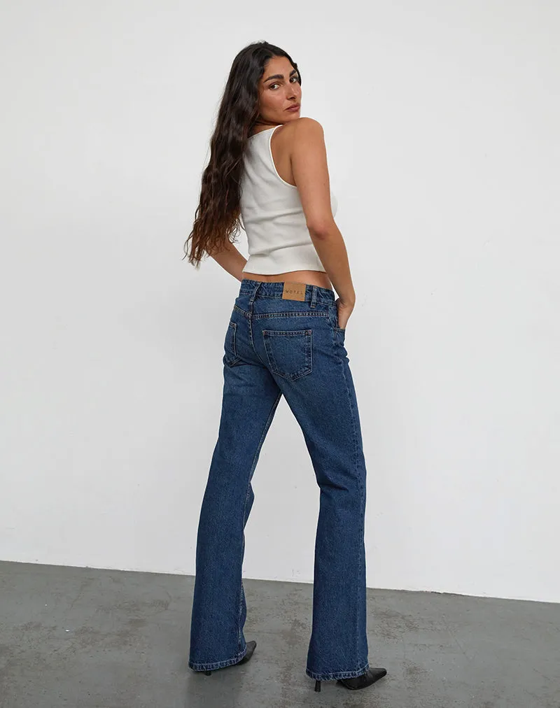 Rigid Low Rise Flare Jeans In Mid Blue Used