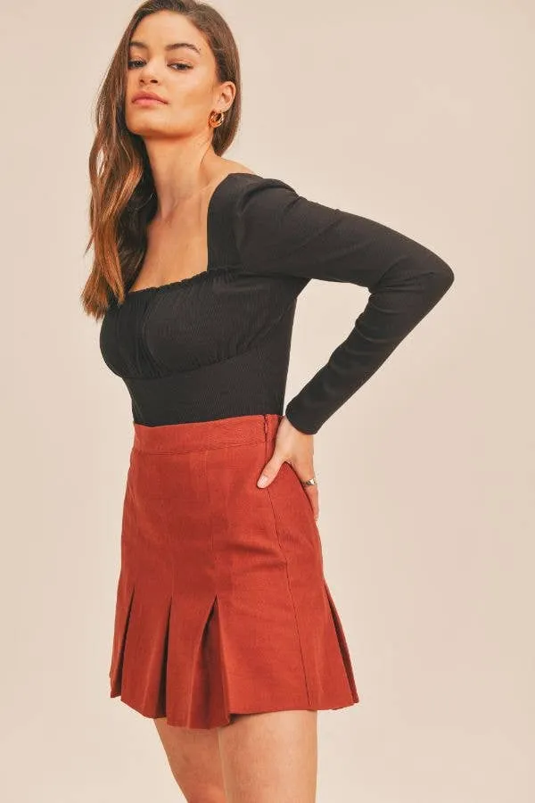 Rust Secret Splendor Pleated Skirt