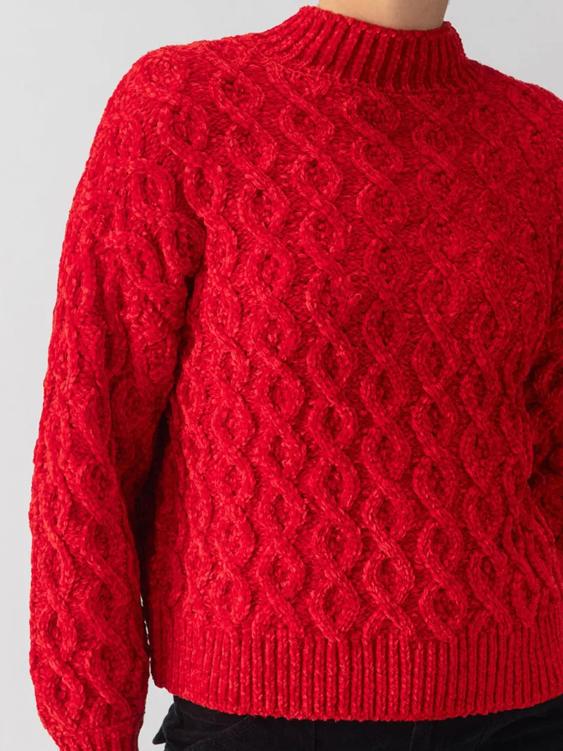 Sanctuary Cable Mock Neck Sweater - Red