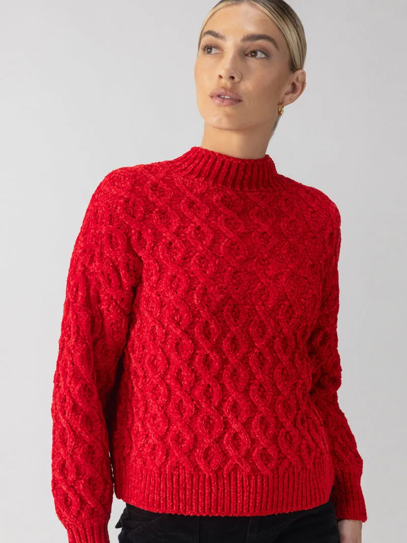 Sanctuary Cable Mock Neck Sweater - Red