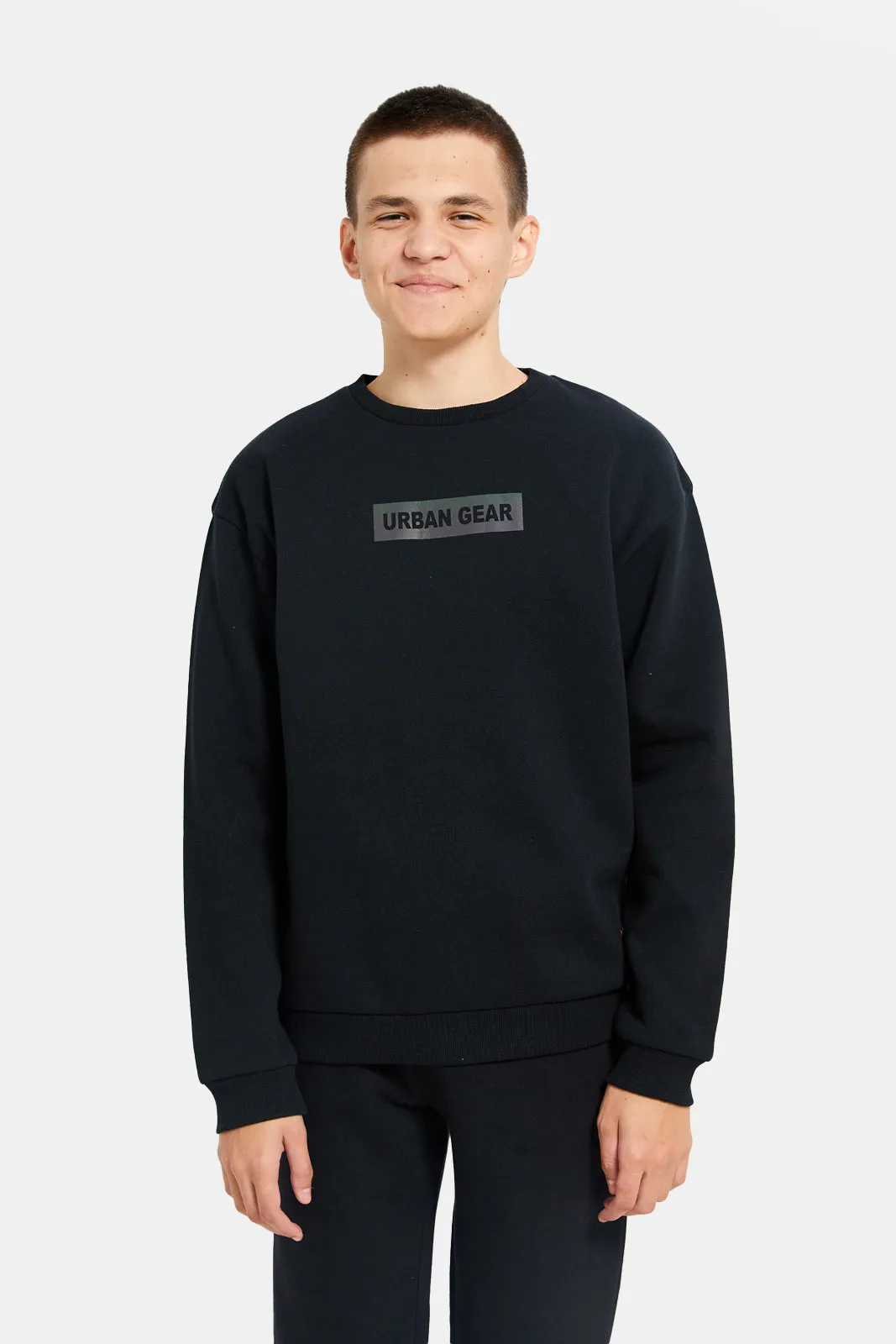 Senior Boys Black Back Print Sweatshirt