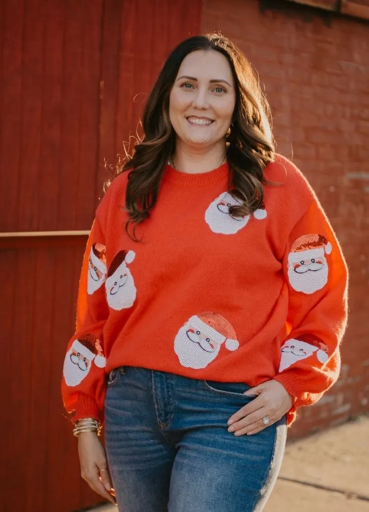 Sequin Santa Patches Sweater Christmas Pullover in Red by BiBi