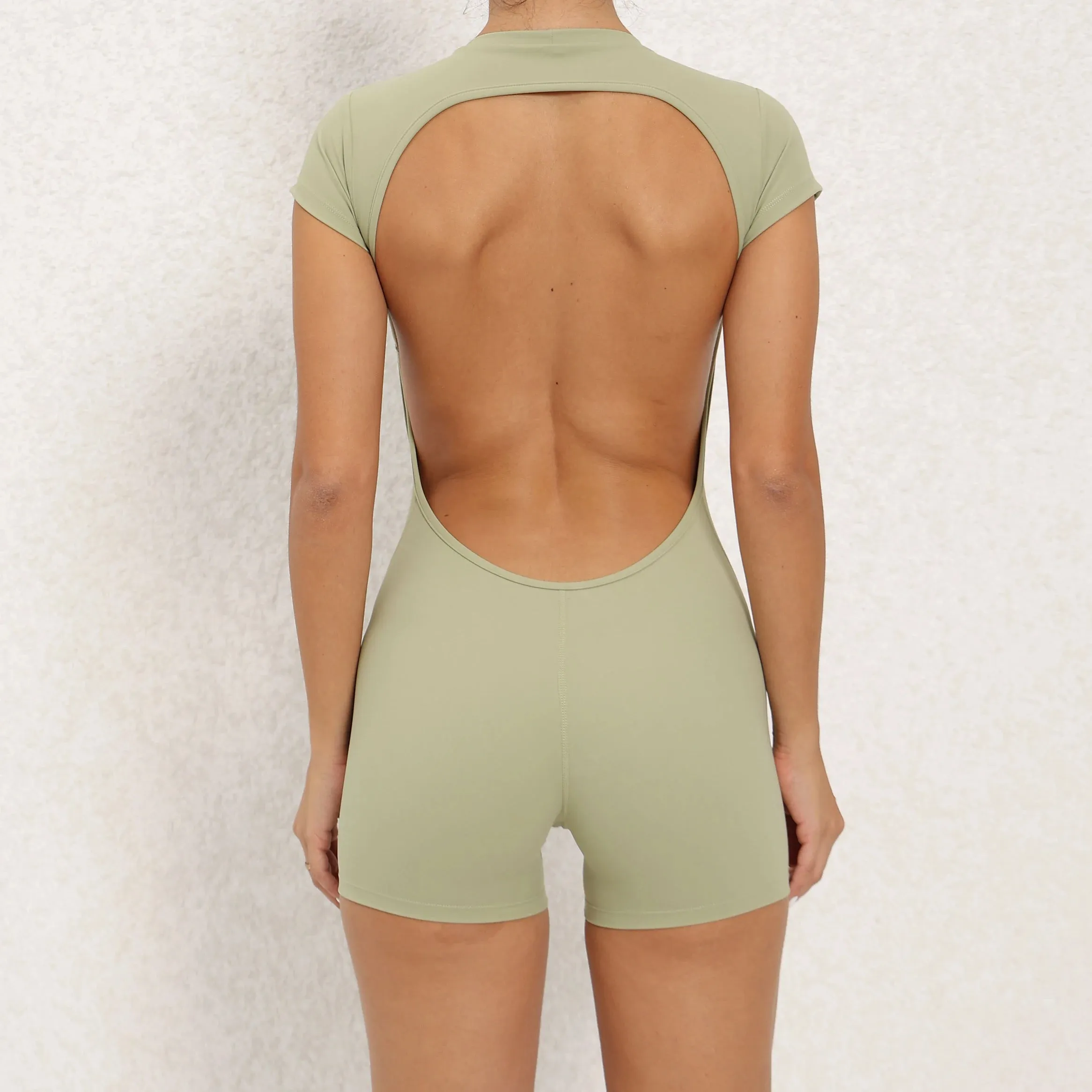 Short Sleeve Backless Romper Gym Suit