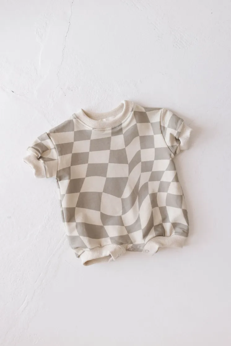 Short Sleeve Romper | Wavy Checkerboard