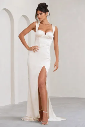 Showpiece | Cream Satin Corset Split Maxi Dress