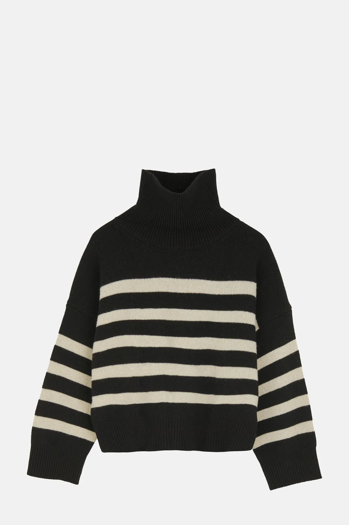 Silene T-Neck Black/Sand Stripe