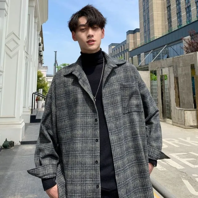 Simple Retro Check Jacket Tide Boy Japanese Street Autumn And Winter Wild Plaid Jacket Thick Shirt