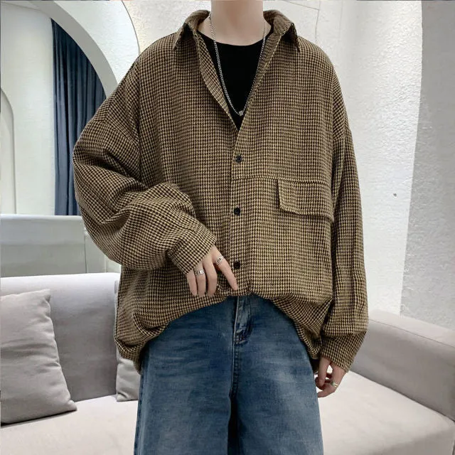 Simple Retro Check Jacket Tide Boy Japanese Street Autumn And Winter Wild Plaid Jacket Thick Shirt