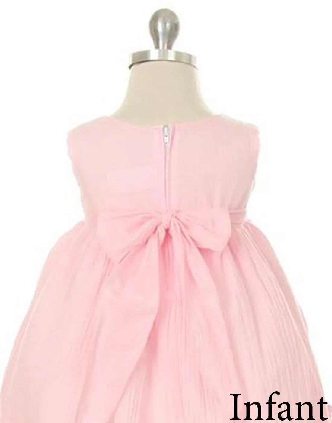 Sleeveless Linen Dress with Flower Trims - Pink