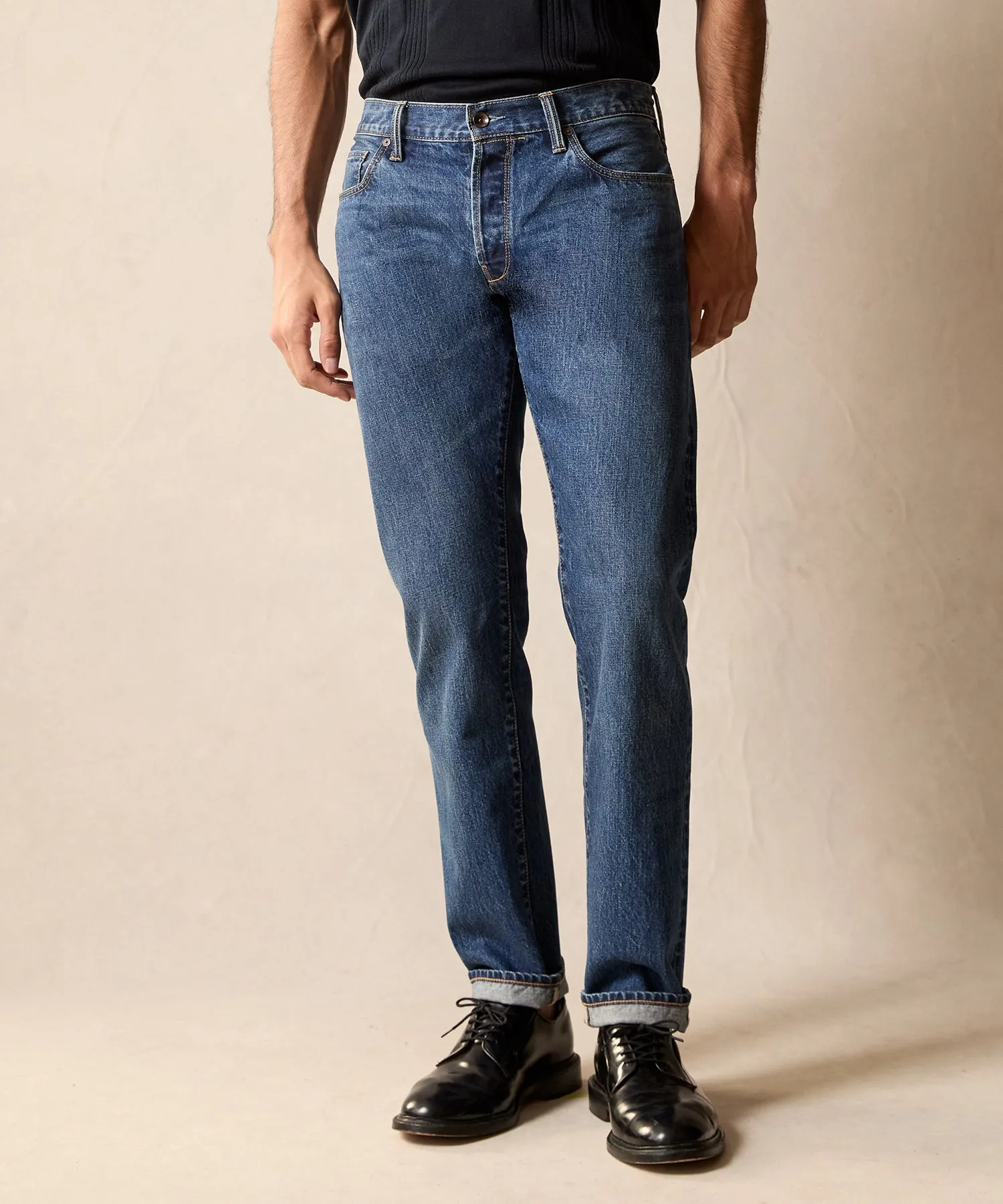 Slim Selvedge Jean in Mid-Blue Wash