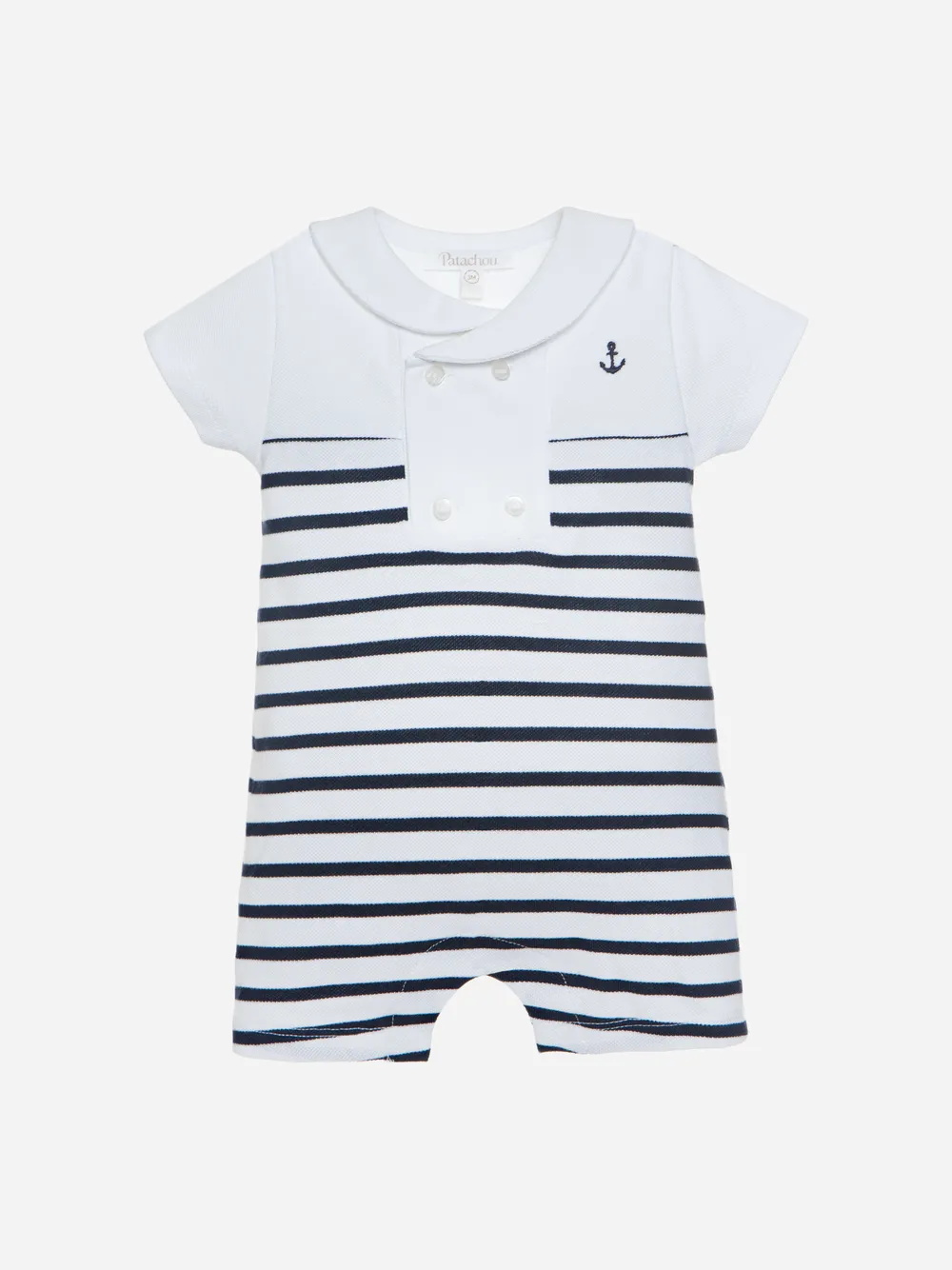 SS24 Patachou Baby Boys Navy Blue & White Nautical Romper