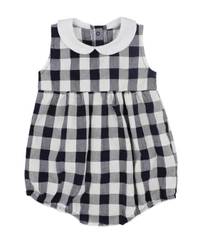 SS24 Rapife Baby Navy Blue Check Peter Pan Collar Romper