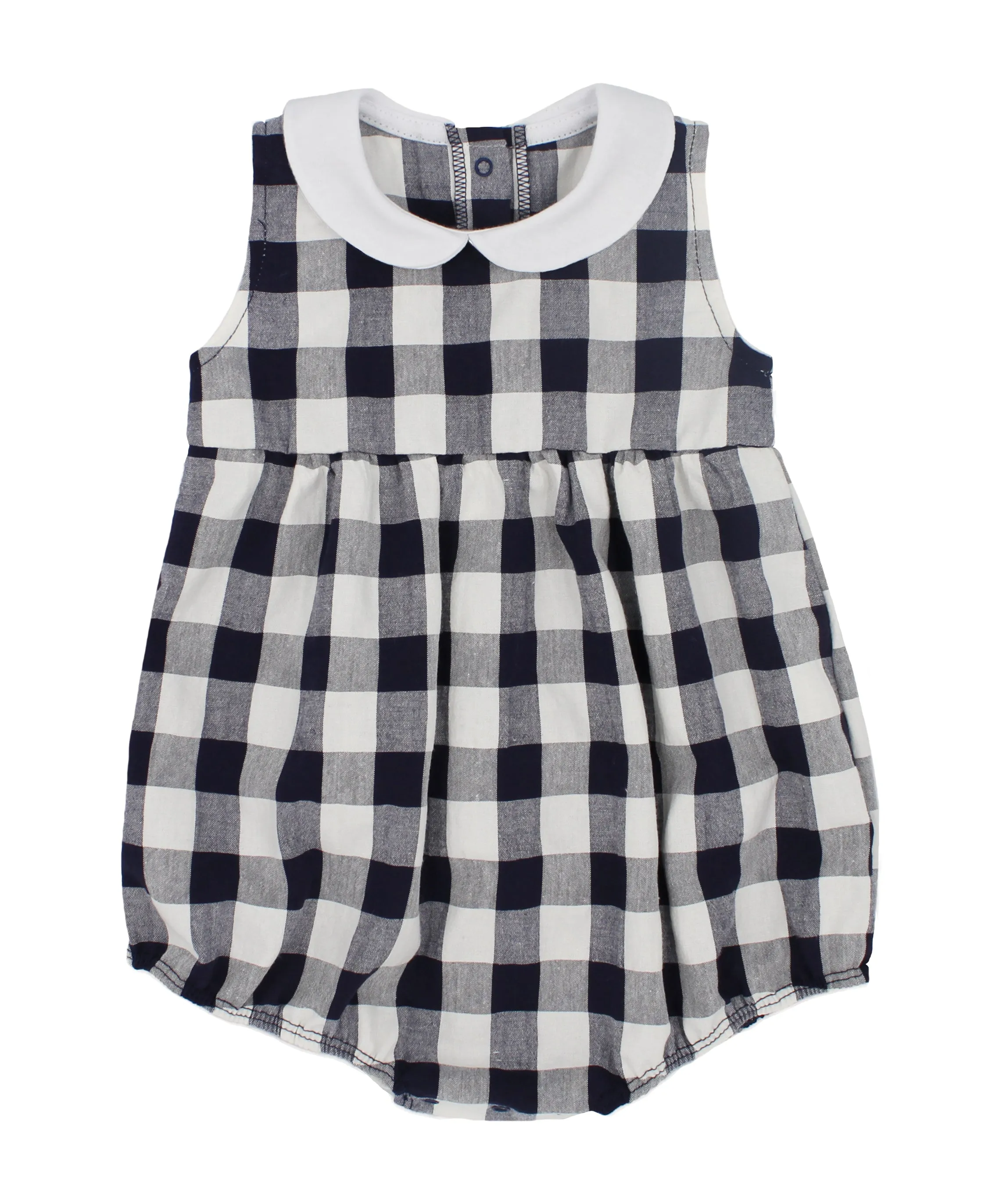 SS24 Rapife Baby Navy Blue Check Peter Pan Collar Romper