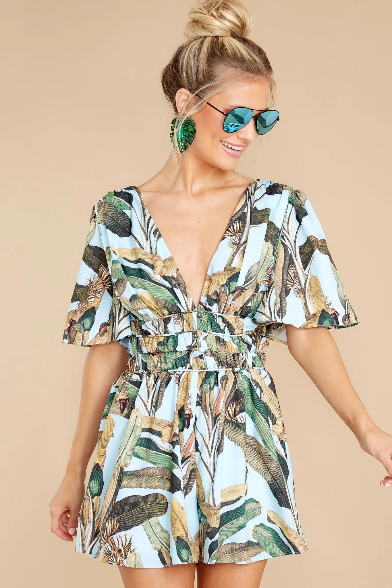 Sunny Destinations Blue Leaf Print Romper