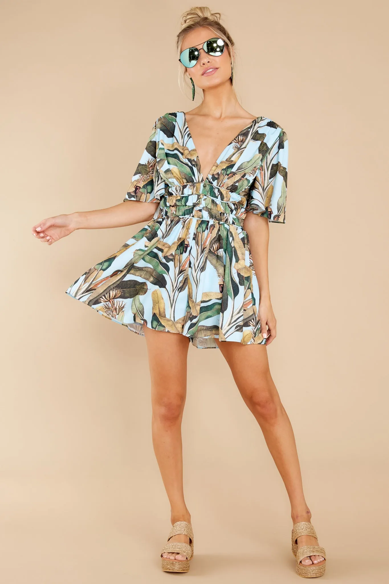 Sunny Destinations Blue Leaf Print Romper