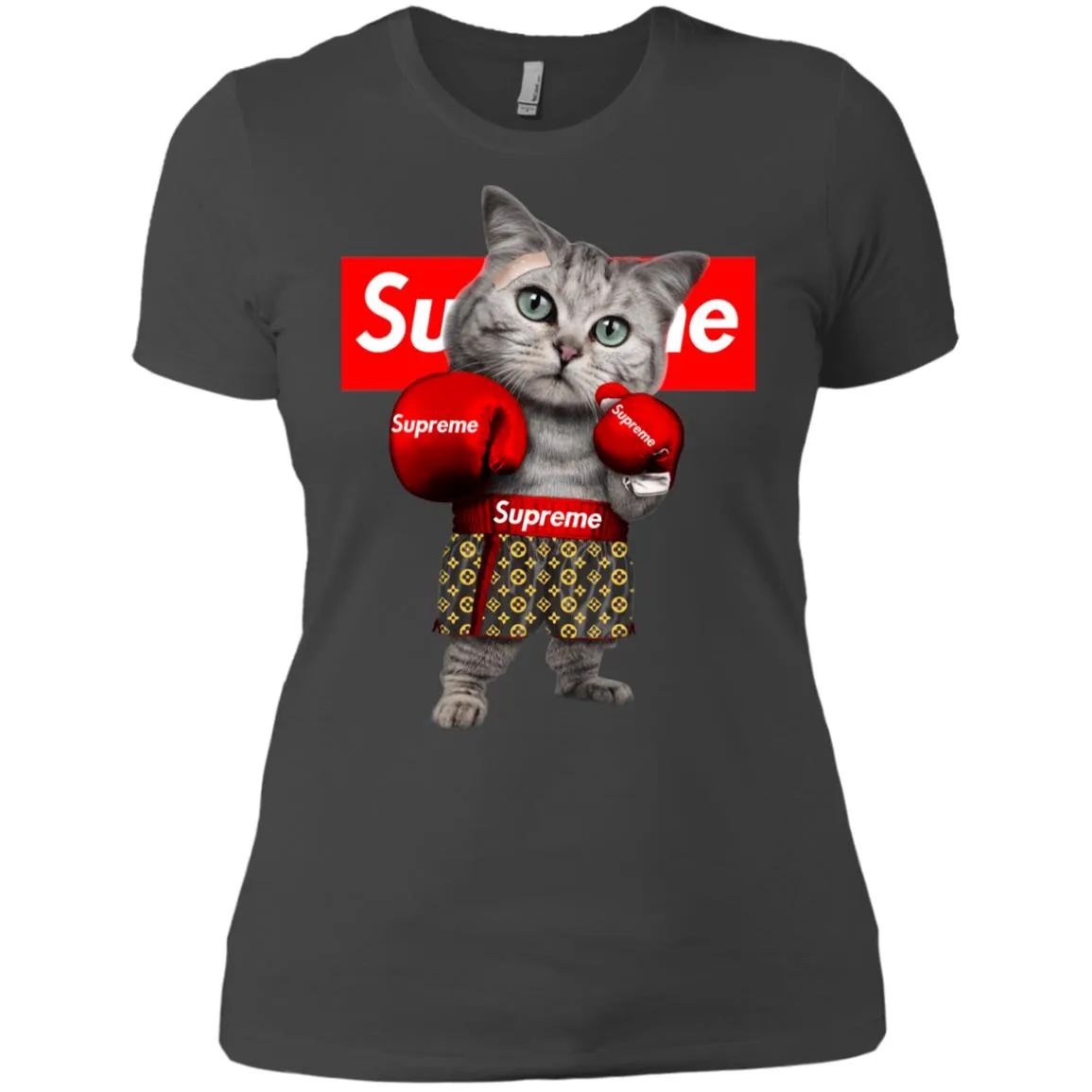 Supreme Boxing Cat Best Funny T-shirt Women Cotton T-Shirt