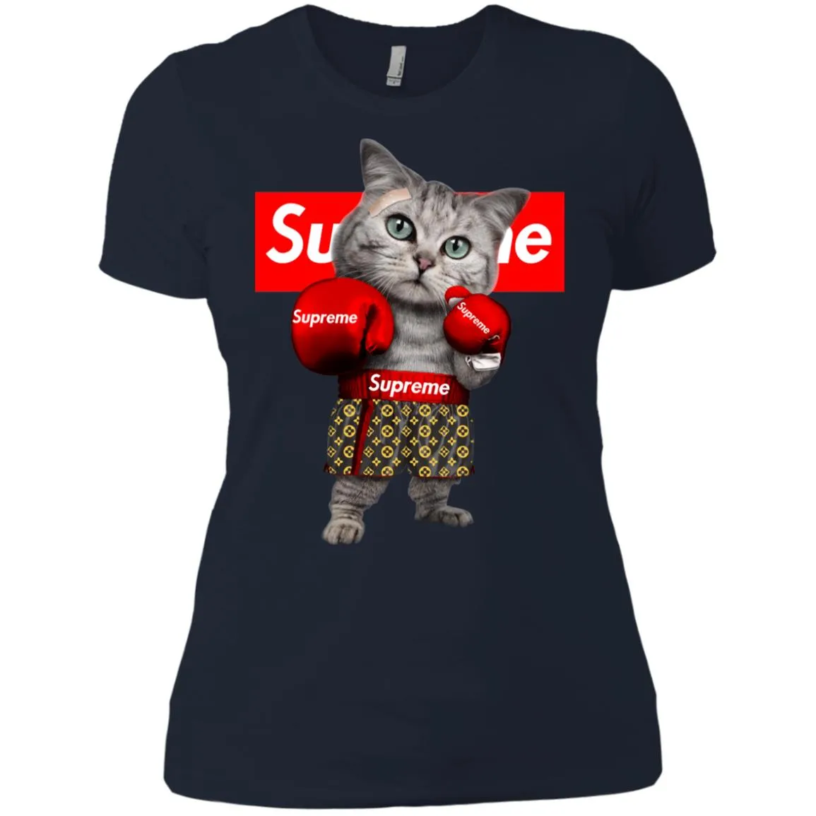 Supreme Boxing Cat Best Funny T-shirt Women Cotton T-Shirt