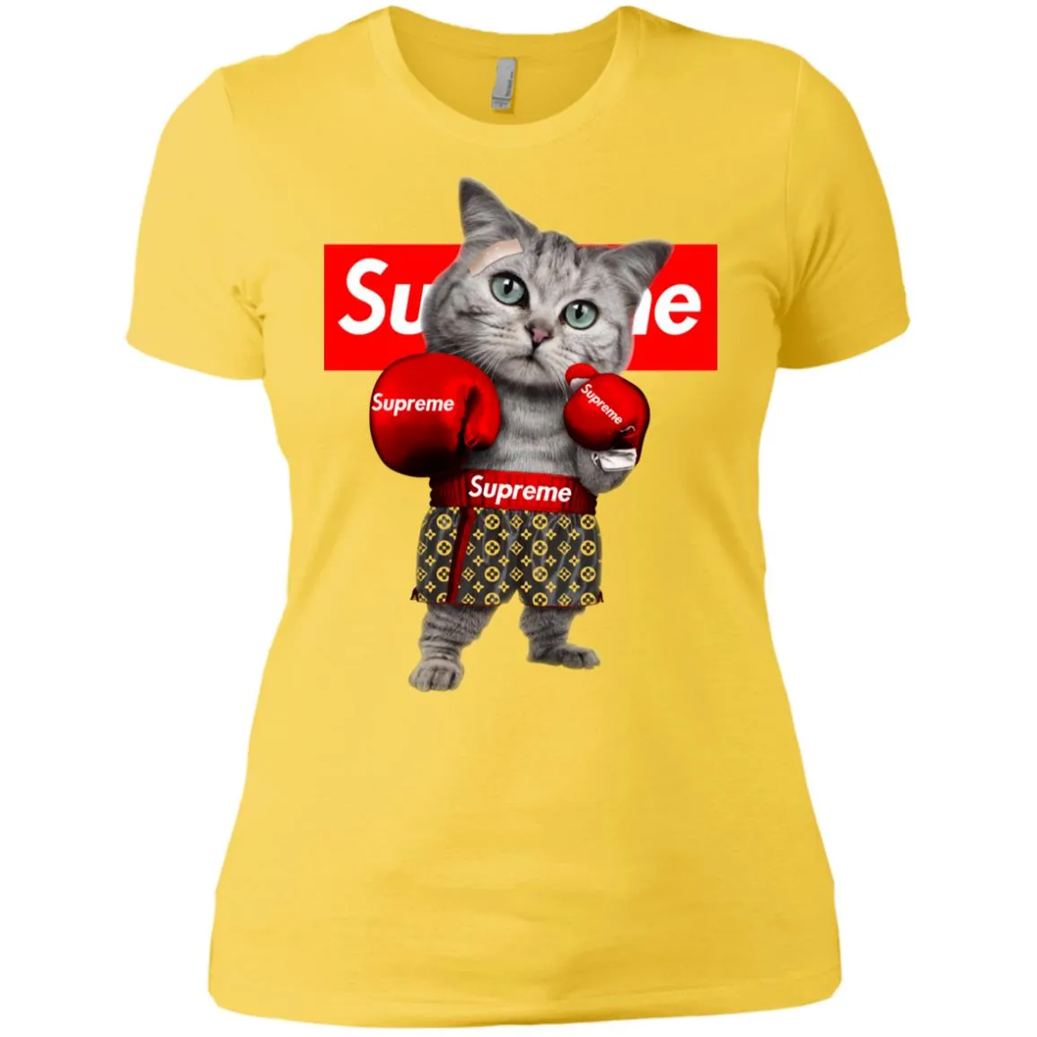 Supreme Boxing Cat Best Funny T-shirt Women Cotton T-Shirt