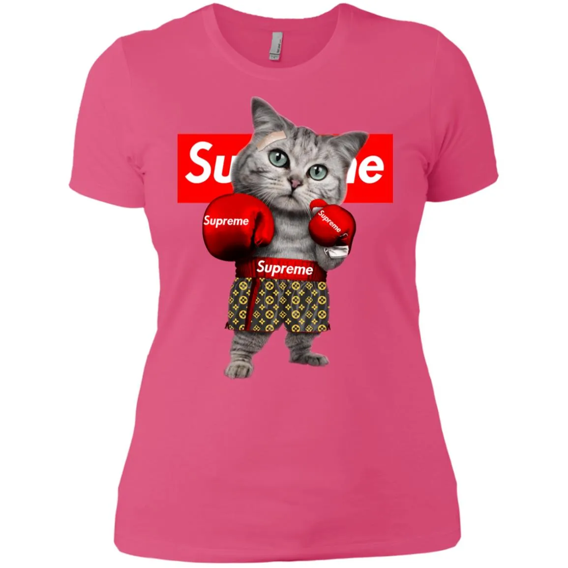 Supreme Boxing Cat Best Funny T-shirt Women Cotton T-Shirt