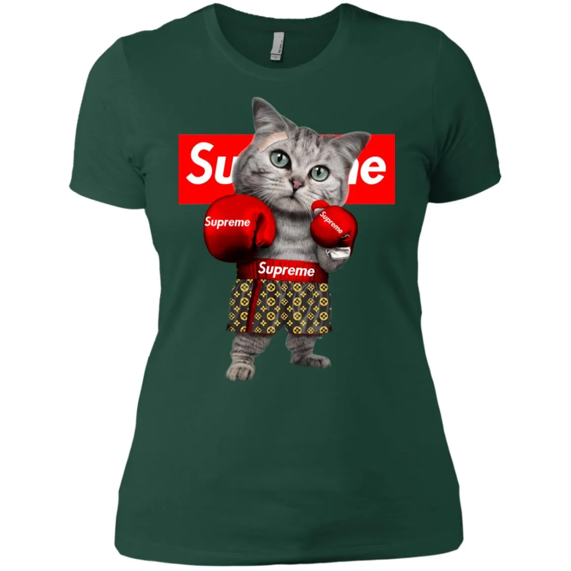 Supreme Boxing Cat Best Funny T-shirt Women Cotton T-Shirt