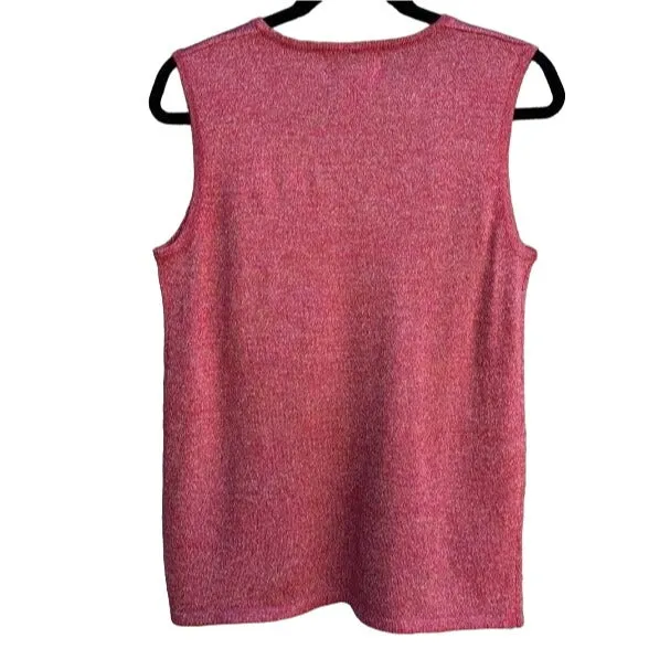 Susan Graver Style Sleeveless Rose Metallic Sparkle Knit Women's Shirt Blouse Top