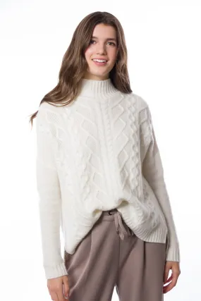 Sustainable Cashmere Loose Fit Cable Sweater - White