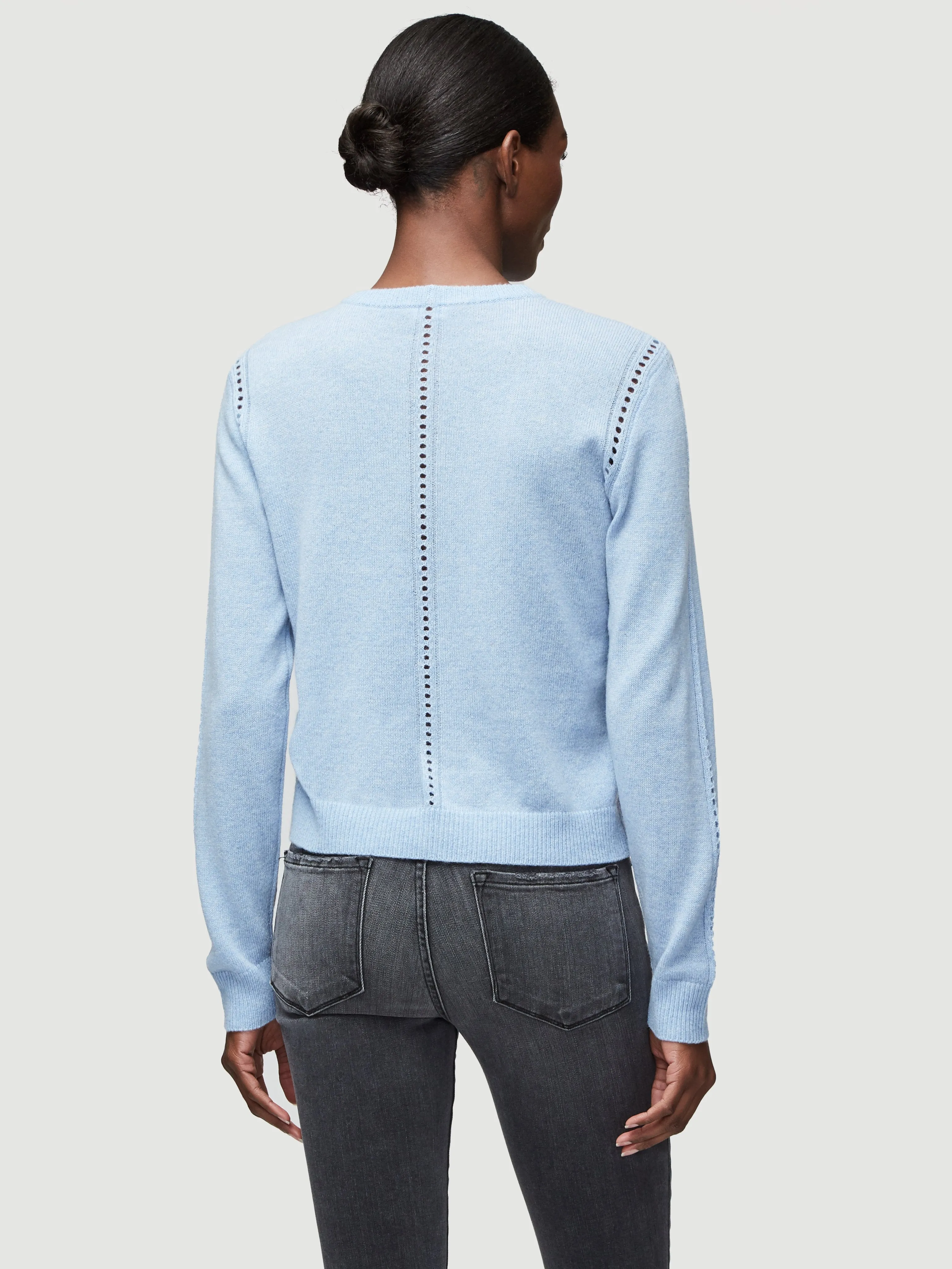 Sustainable Cashmere Pointelle Crew Neck Sweater -- Powder Heather