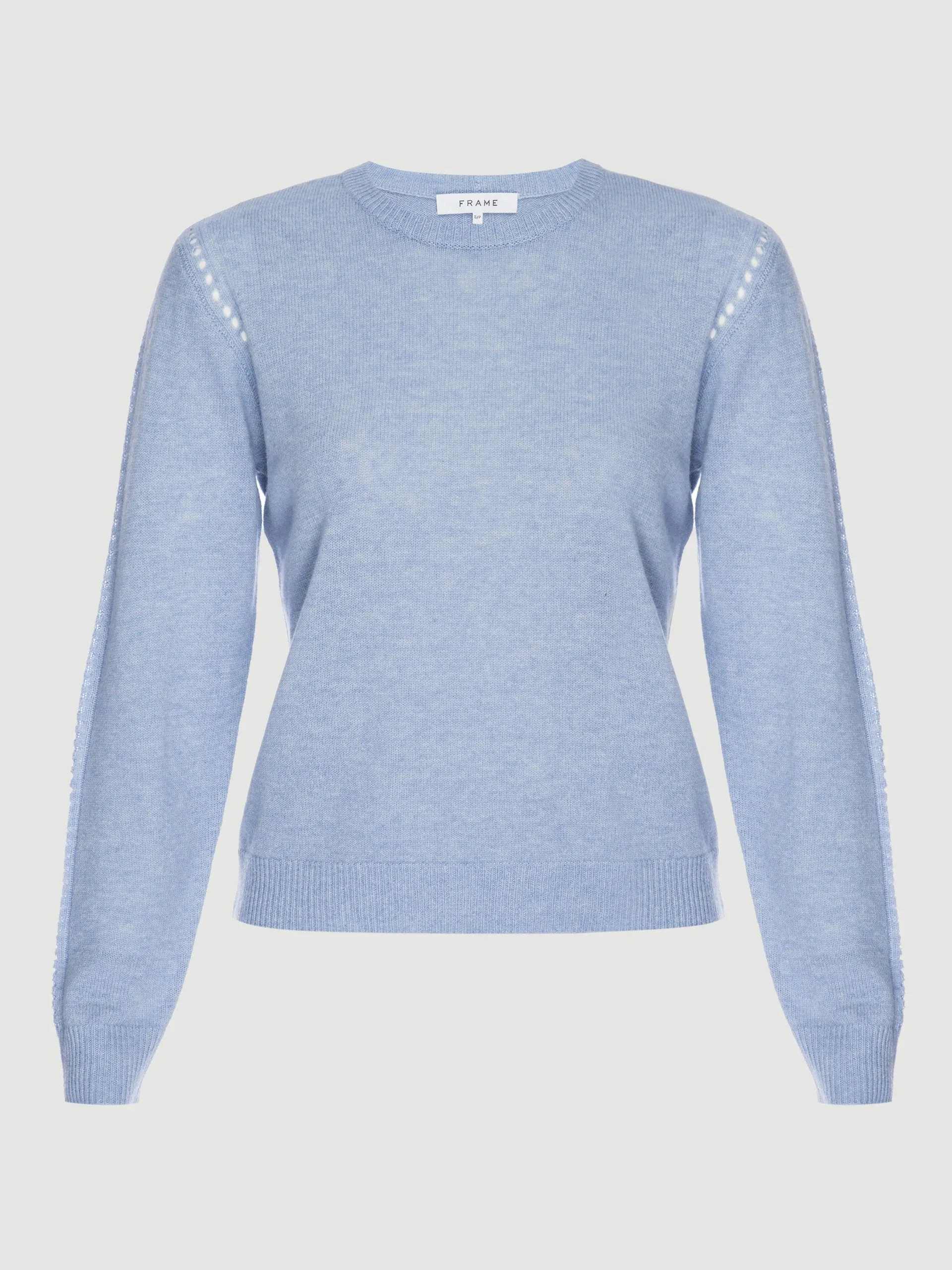 Sustainable Cashmere Pointelle Crew Neck Sweater -- Powder Heather