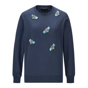 Sweatshirt - navy SW2101/NY with embroidered butterflies