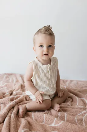 Tank Romper | Cream Checkerboard